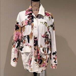 Pilcro Floral Utility Jacket - White and Pink